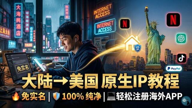 大陆使用美国原生住宅 IP 教程:免实名、100% 纯净,轻松注册海外 APP! 大陆使用美国原生住宅 IP 教程:免实名、100% 纯净,轻松注册海外 APP!