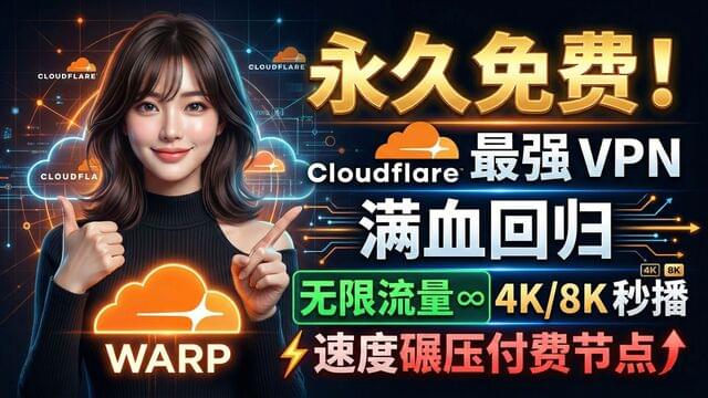 永久免费!Cloudflare 最强 VPN 满血回归,无限流量 4K/8K 秒播,速度碾压付费节点! 永久免费!Cloudflare 最强 VPN 满血回归,无限流量 4K/8K 秒播,速度碾压付费节点!